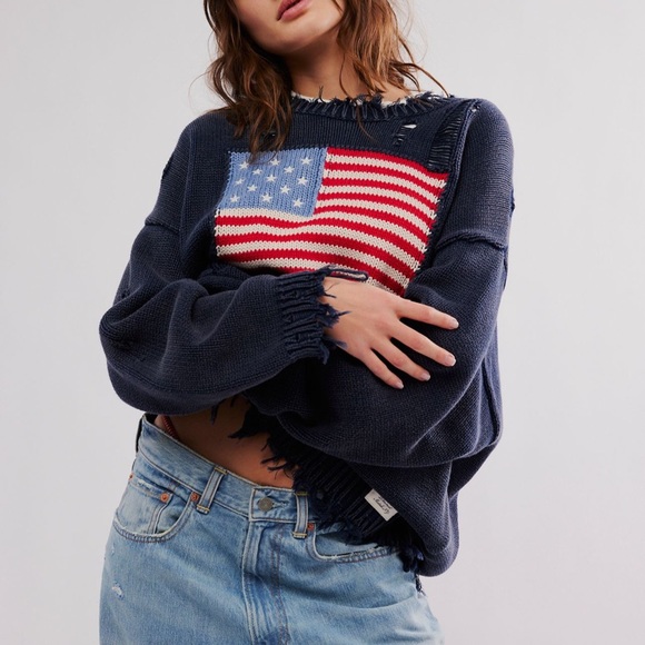 Denimist Distressed American Flag Sweater